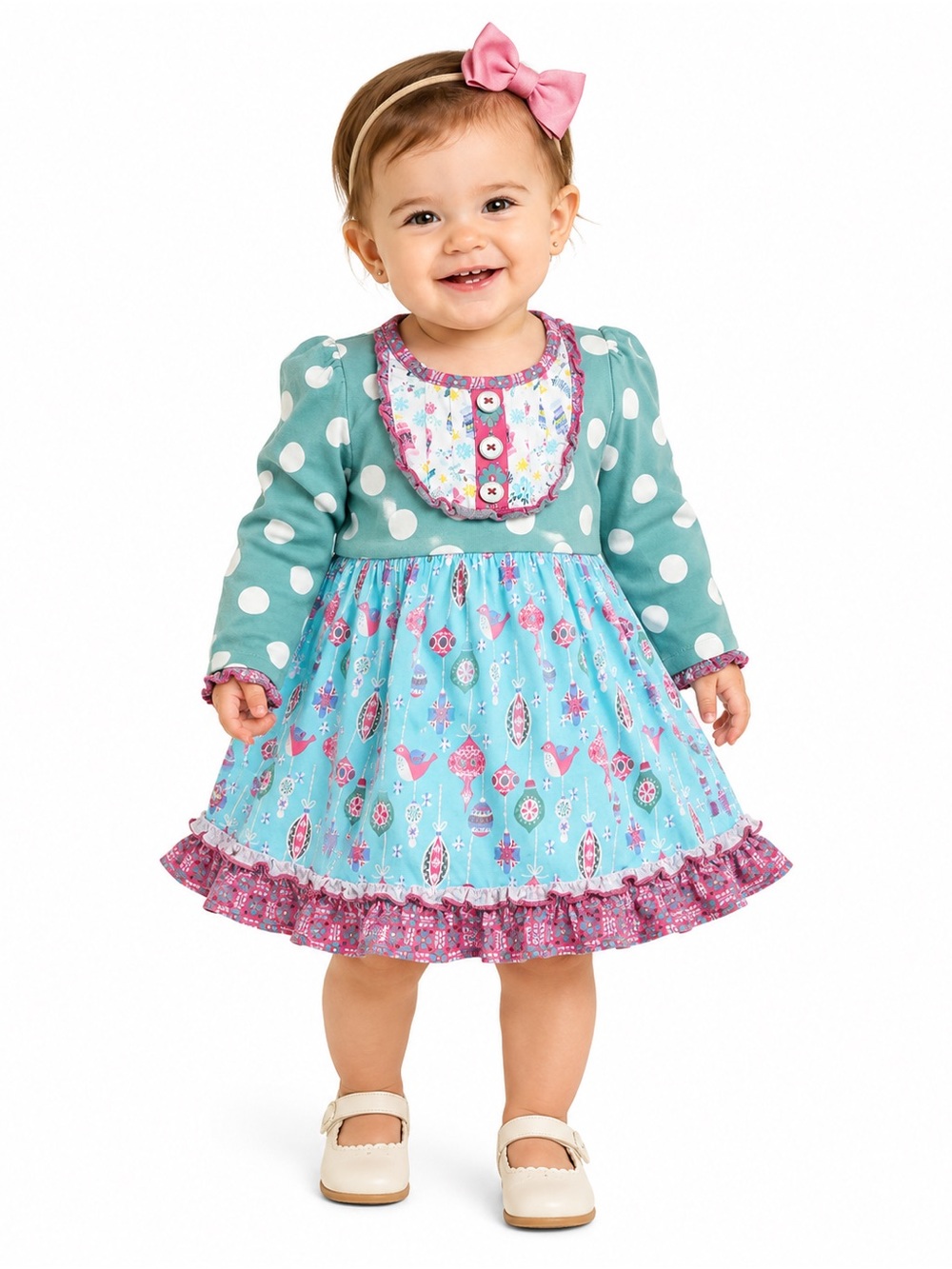 EUC Matilda Jane Toddler Aqua & Pink Polka Dot Floral Dress